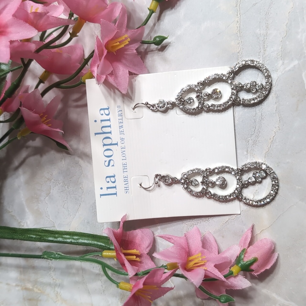 Vintage LIA SOPHIA Long Sparkly Rhinestone Earrings Never Worn!